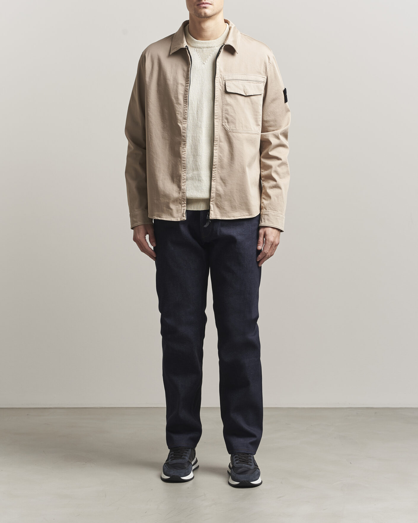 Men | Shirts | Stone Island | Cotton Stretch Zip Overshirt Desert