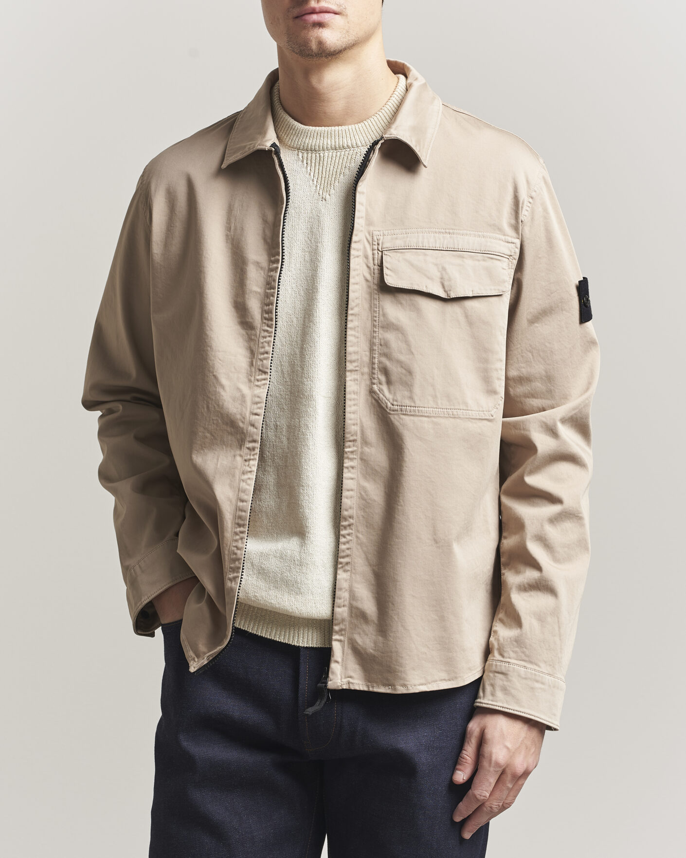 Men | Shirts | Stone Island | Cotton Stretch Zip Overshirt Desert
