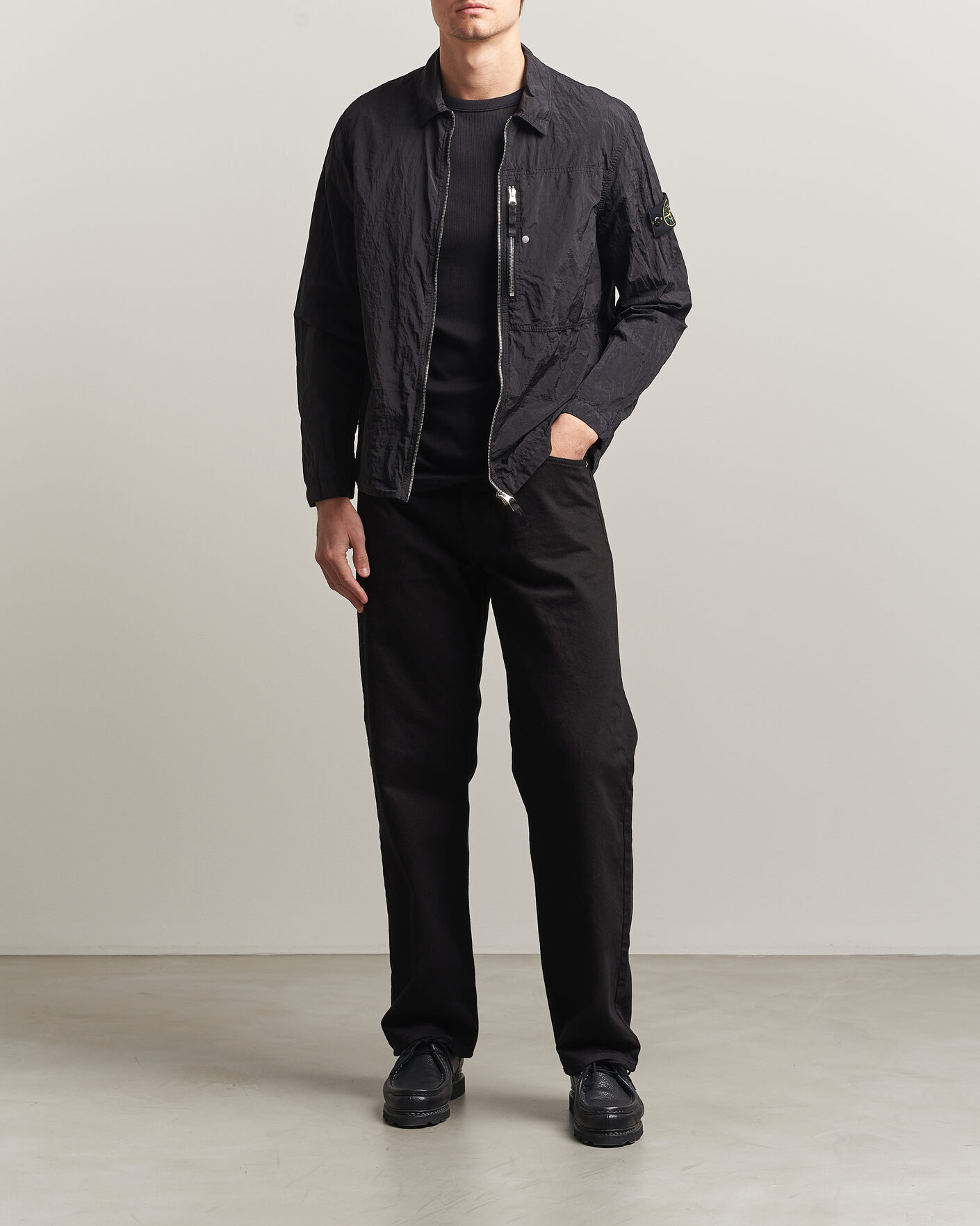 Stone Island Nylon Metal Zip Overshirt Black at CareOfCarl.com