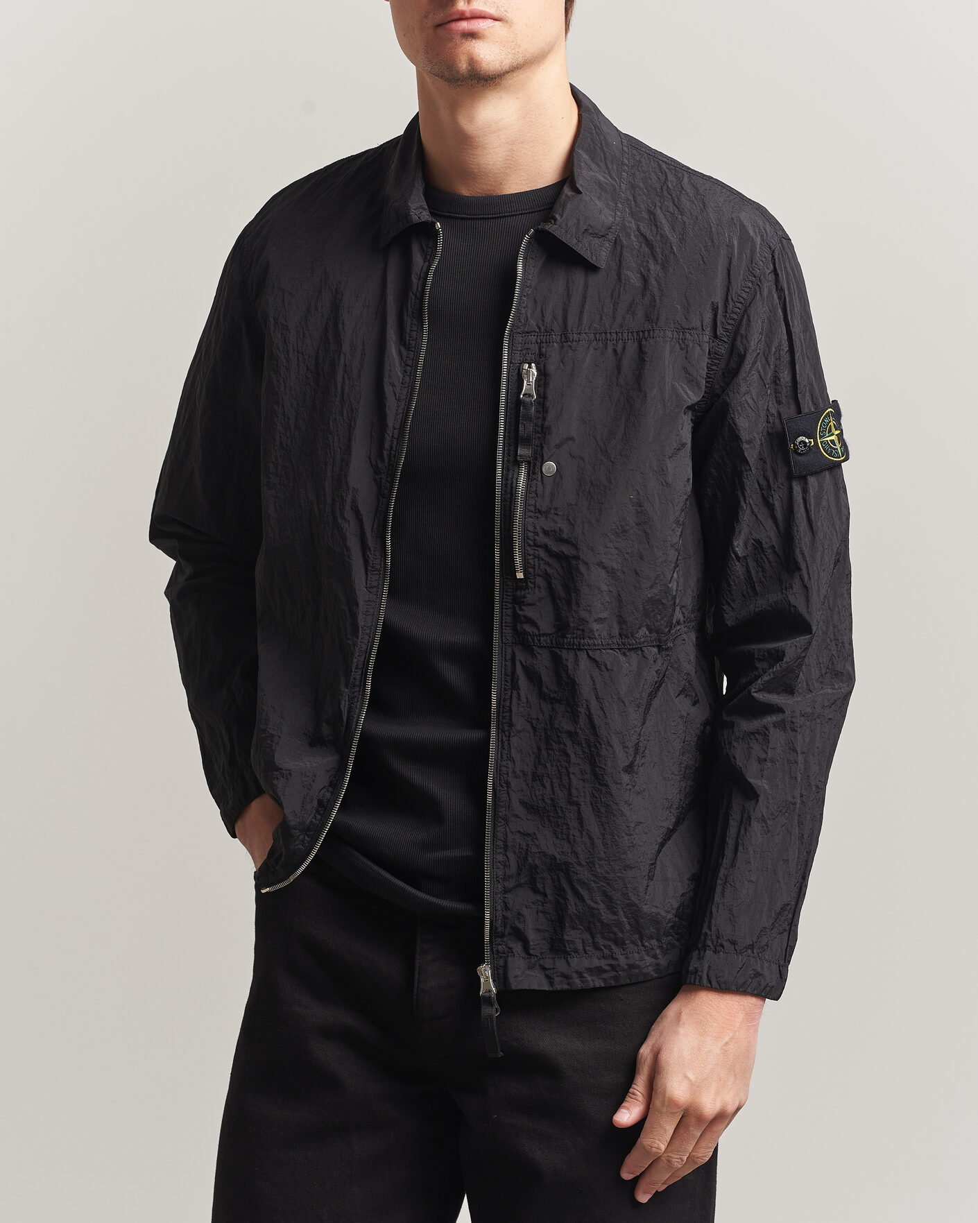 Men | Shirts | Stone Island | Nylon Metal Zip Overshirt Black
