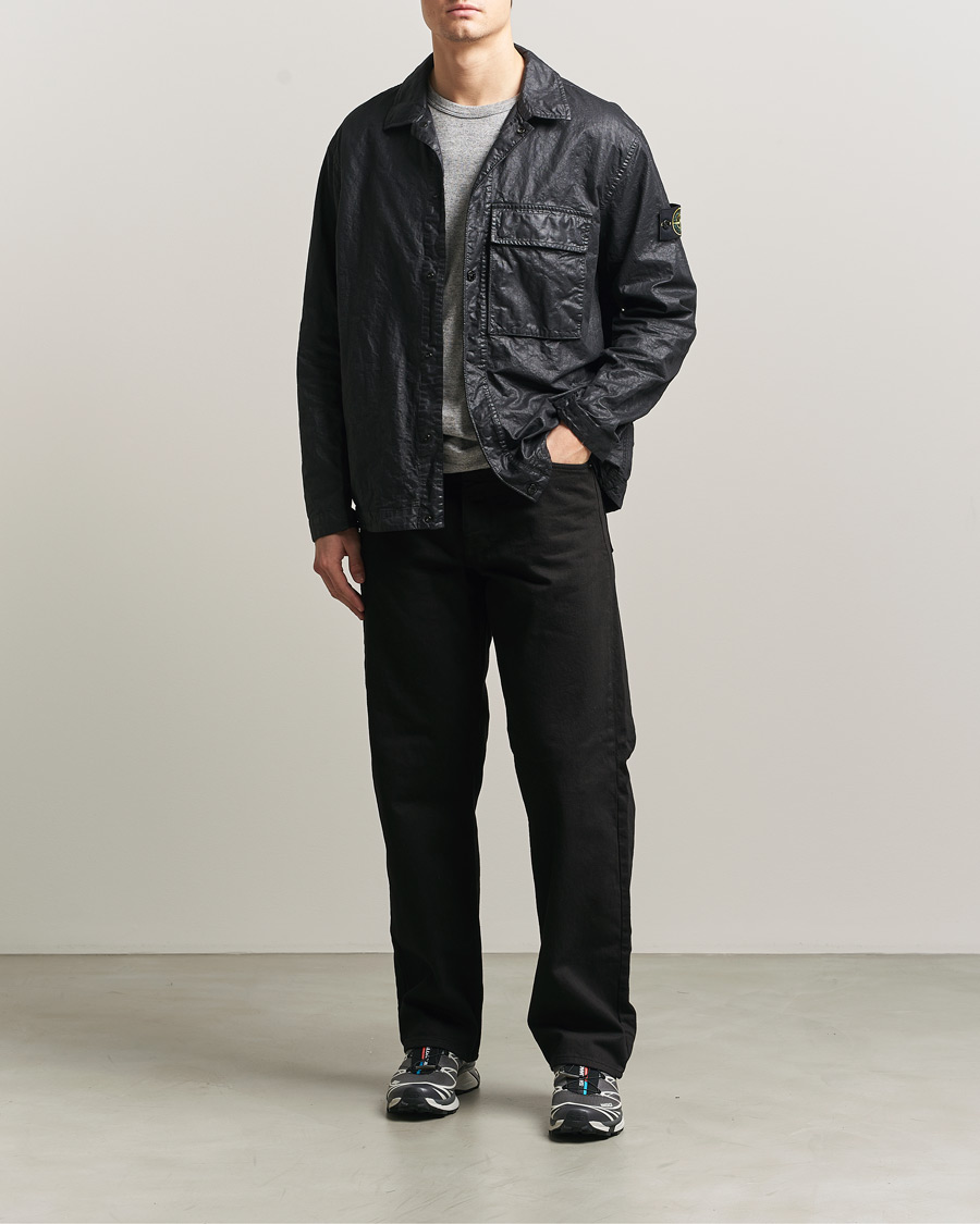 Men | Shirts | Stone Island | Garment Dyed Nylon Zip Overshirt Black