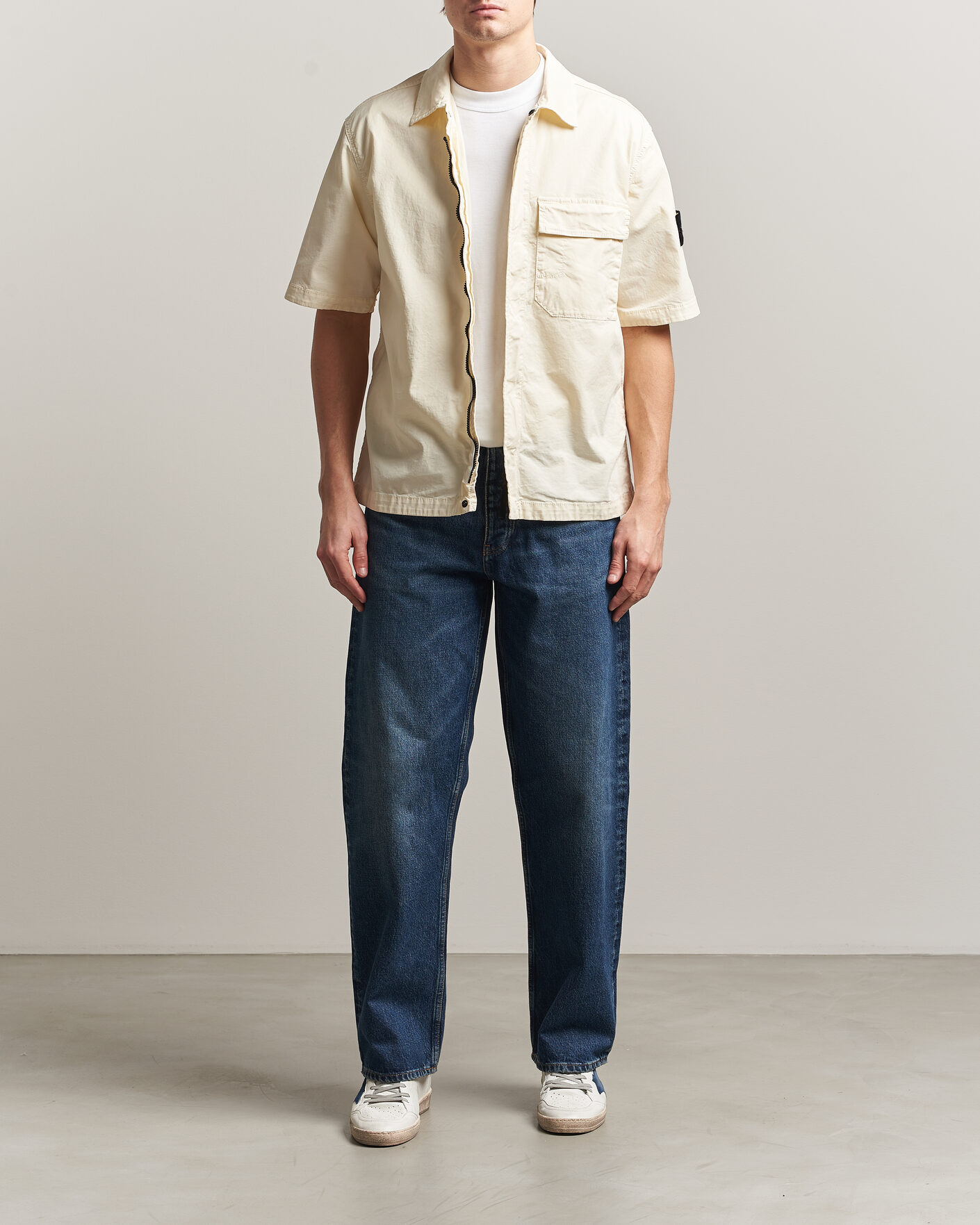 Men | Shirts | Stone Island | Organic Cotton Twill Short Sleeve Shirt Ivory