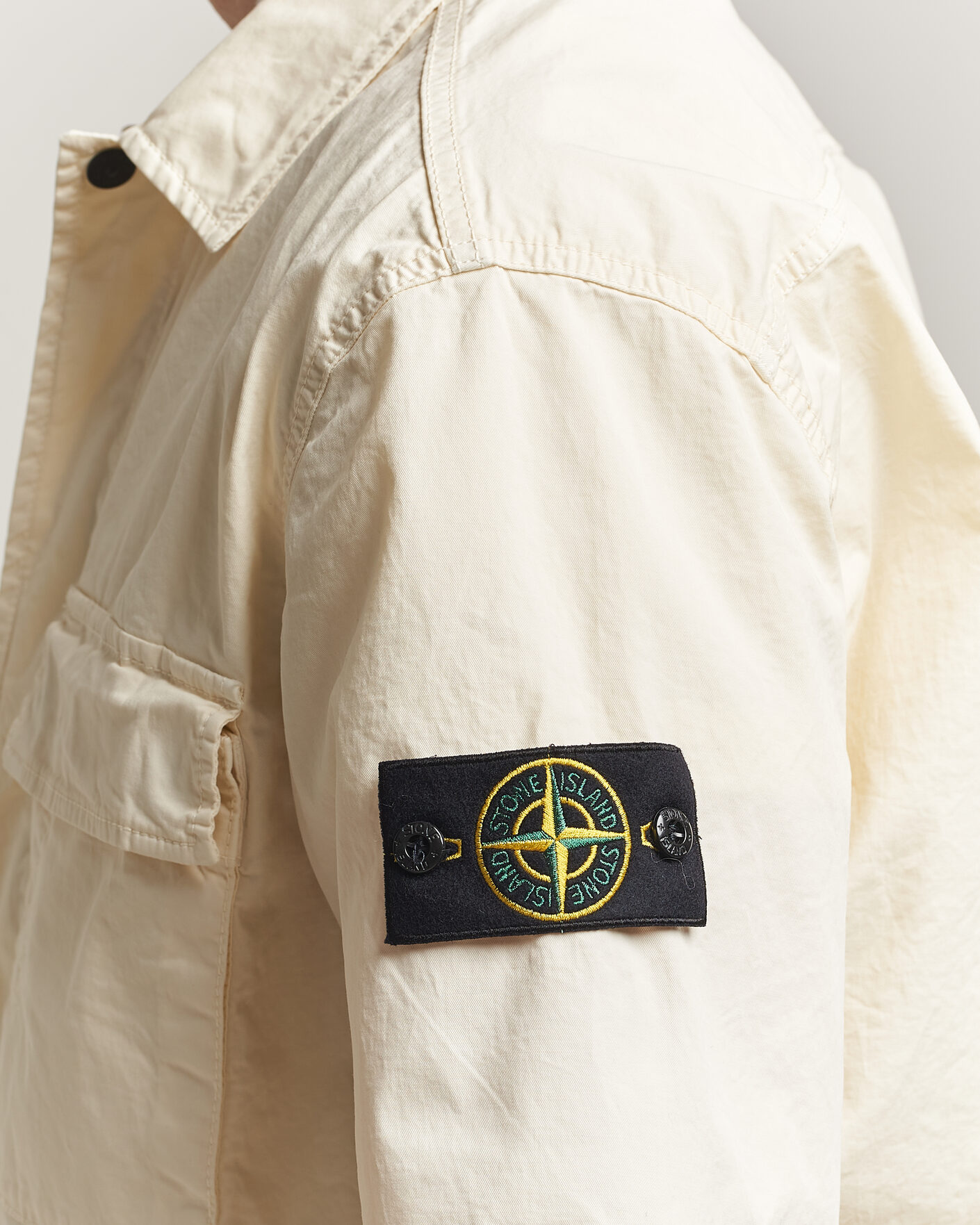 Men | Shirts | Stone Island | Organic Cotton Twill Short Sleeve Shirt Ivory