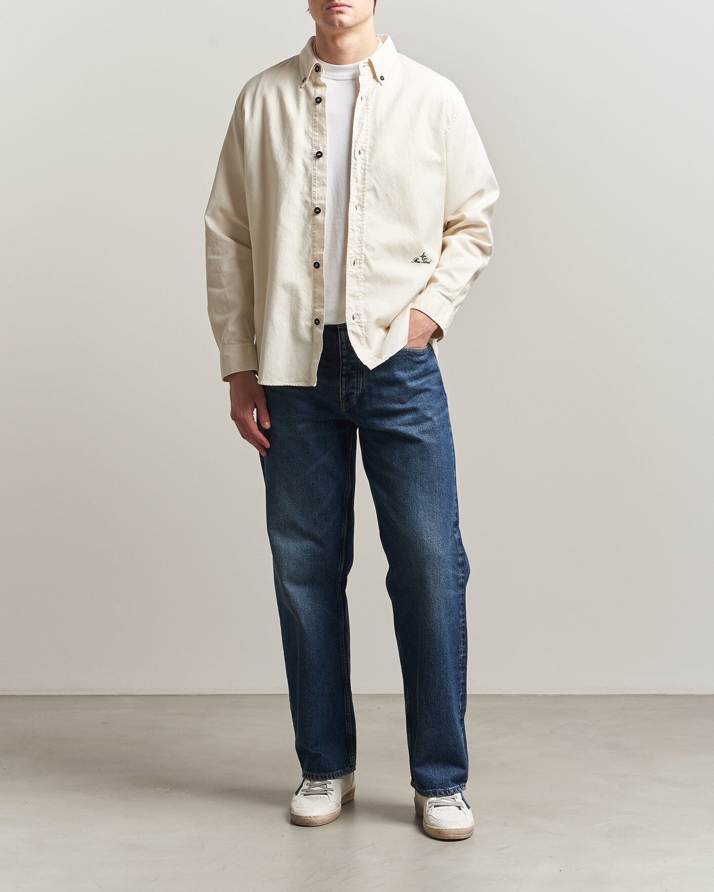 Stone Island Organic Cotton Oxford Shirt Ivory at CareOfCarl.com