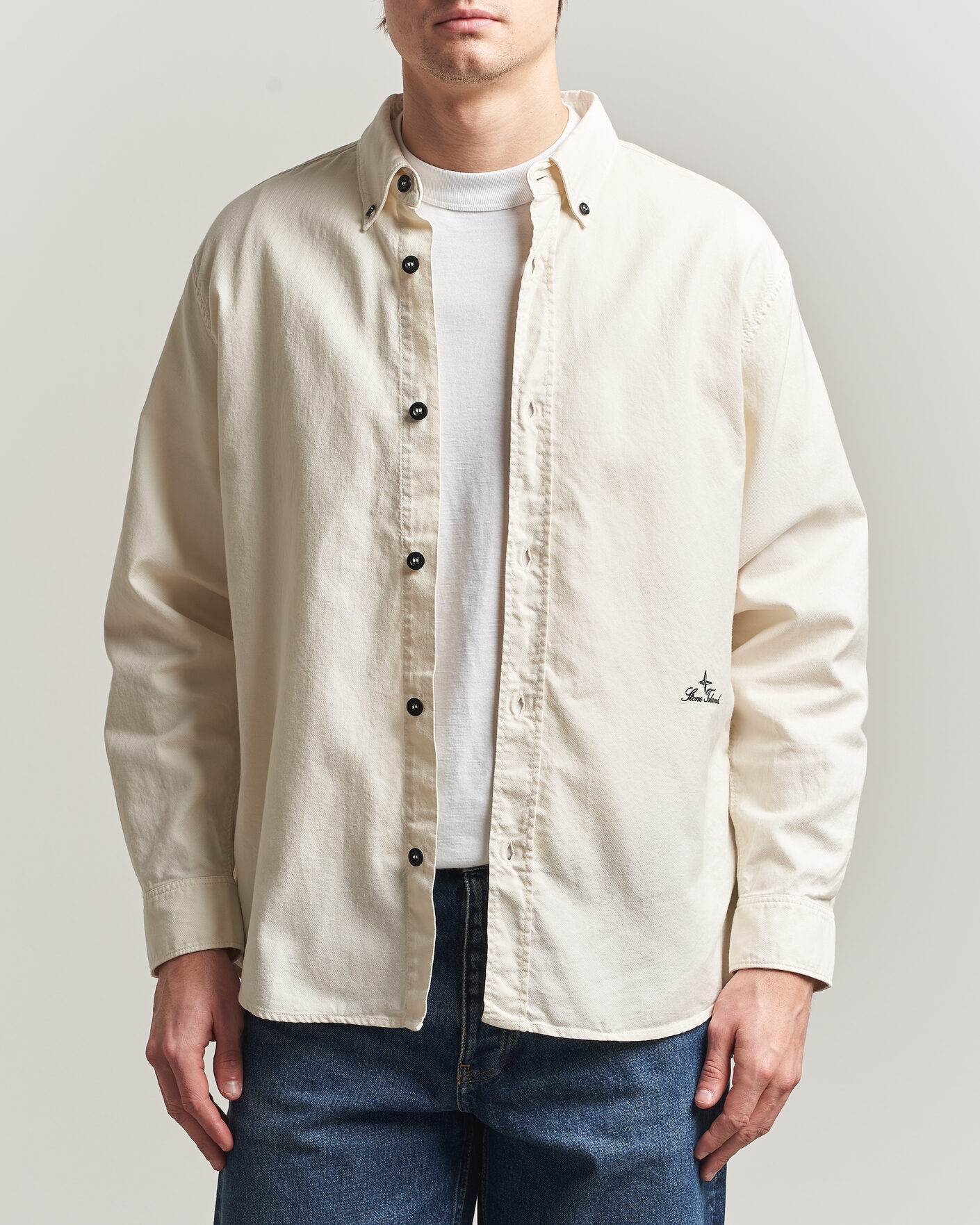 Men | Shirts | Stone Island | Organic Cotton Oxford Shirt Ivory