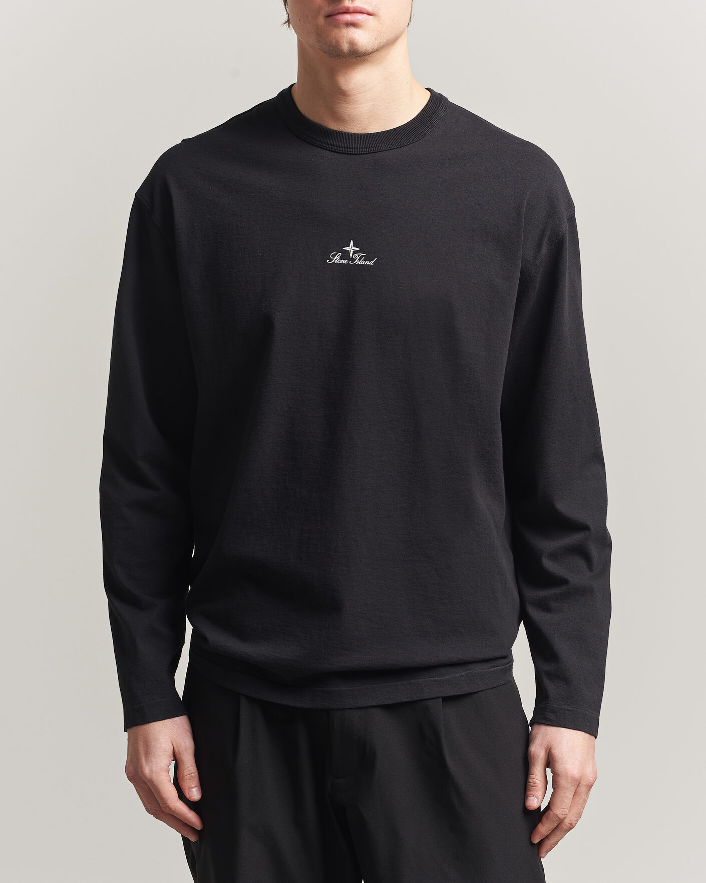 Men | T-Shirts | Stone Island | Organic Cotton Jersey Long Sleeve Logo T-Shirt Black