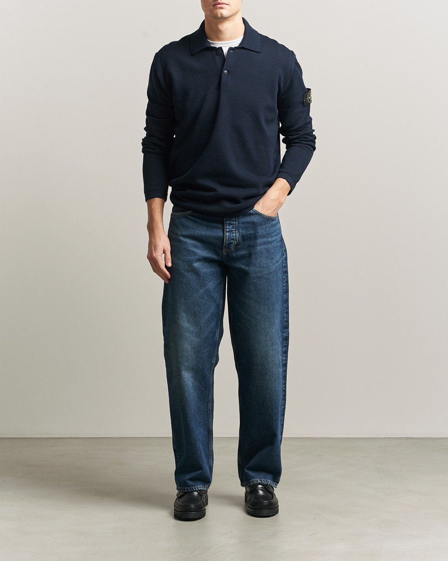 Men | Sweaters & Knitwear | Stone Island | Micro Stitch Knitted Cotton Polo Navy