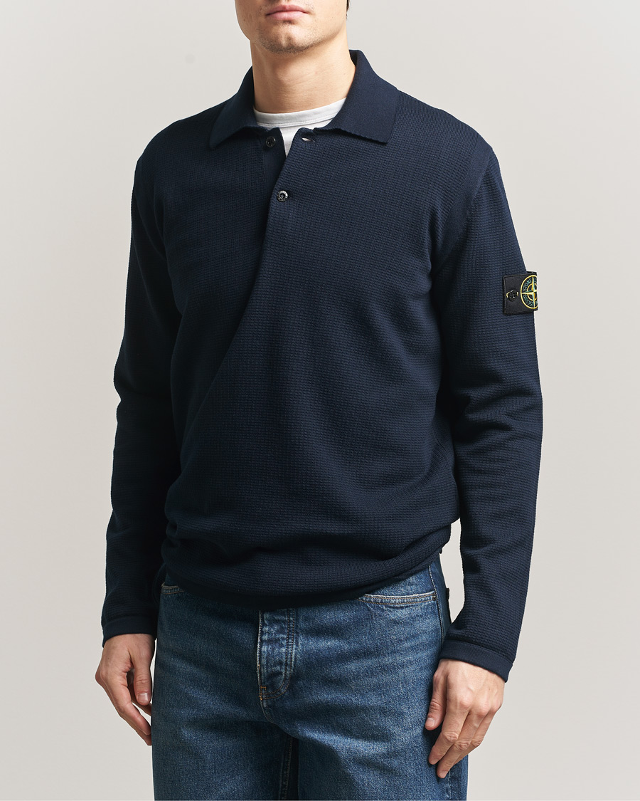 Auralee Wool Knit Polo Navy at CareOfCarl.com