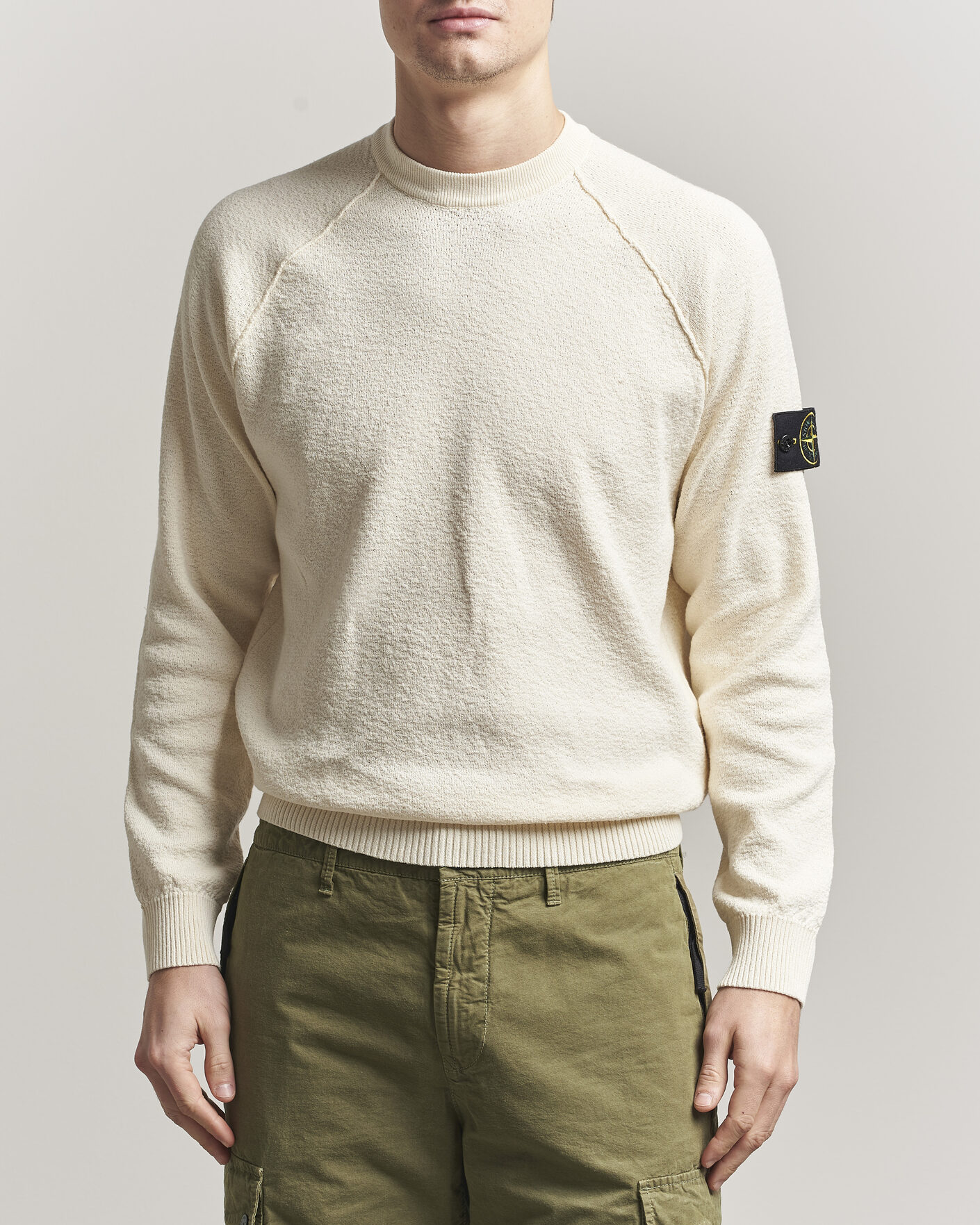 Men | Sweaters & Knitwear | Stone Island | Raw Hand Organic Cotton Crewneck Ivory
