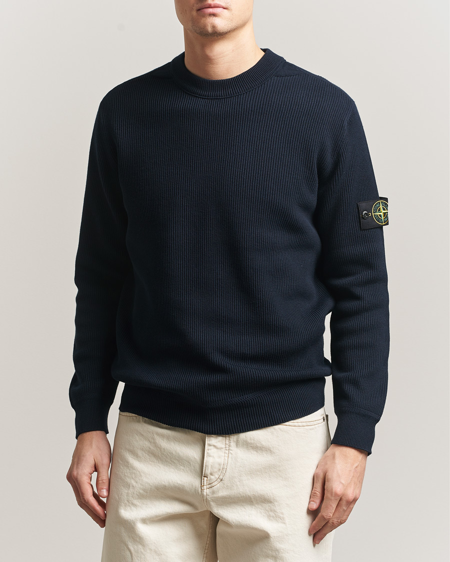 Men | Sweaters & Knitwear | Stone Island | Ribbed Soft Organic Cotton Crewneck Navy