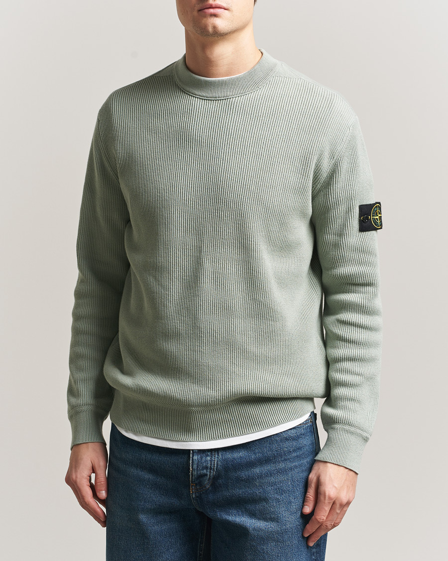 Men | Sweaters & Knitwear | Stone Island | Ribbed Soft Organic Cotton Crewneck Sage