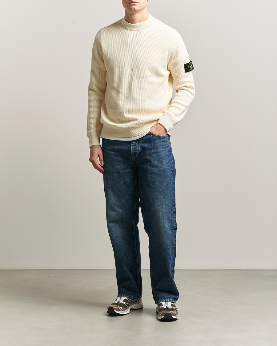 Men | Sweaters & Knitwear | Stone Island | Ribbed Soft Organic Cotton Crewneck Ivory