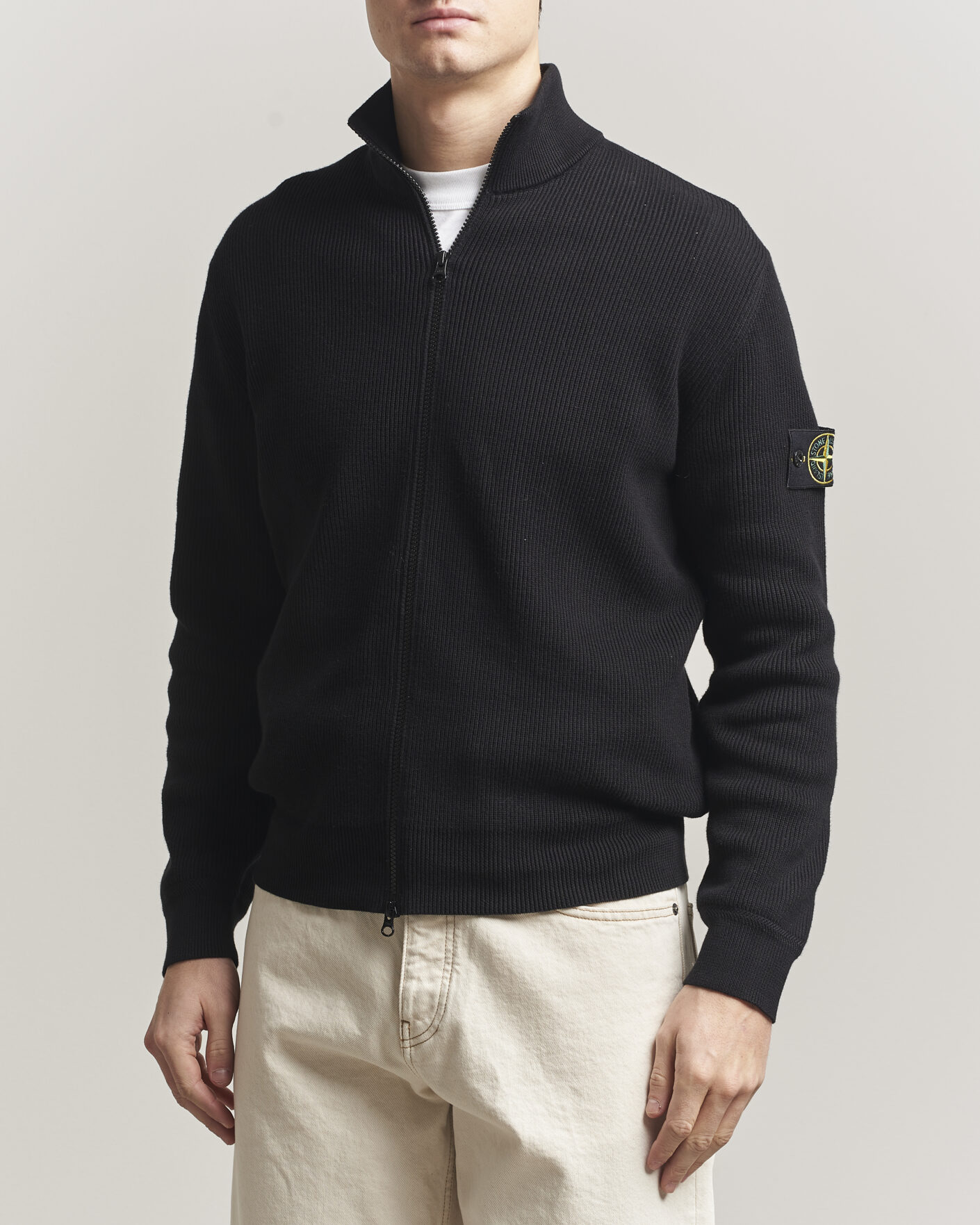 Stone Island Ribbed Soft Organic Cotton Full Zip Black at