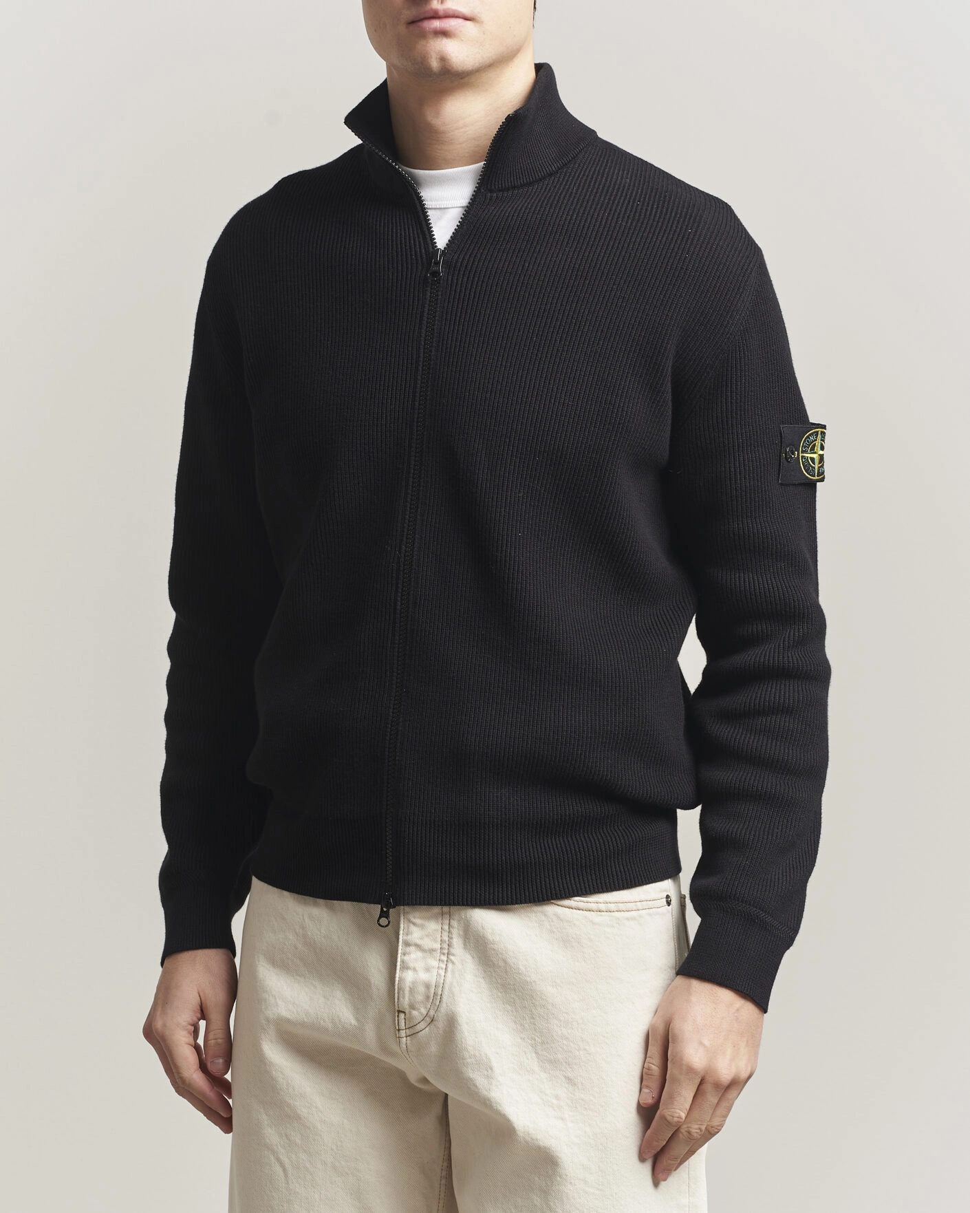 Men | Sweaters & Knitwear | Stone Island | Ribbed Soft Organic Cotton Full Zip Black