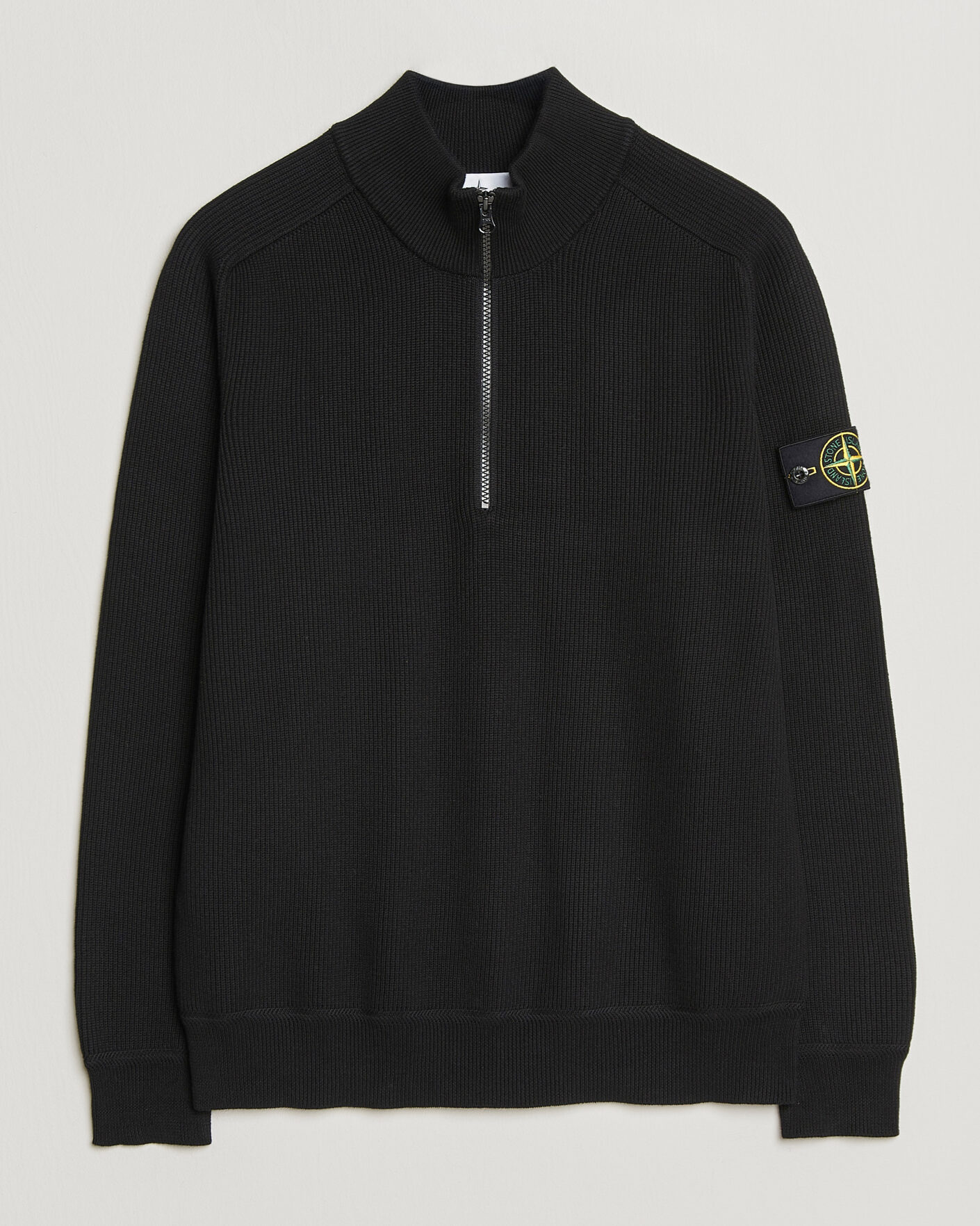 Men | Sweaters & Knitwear | Stone Island | Ribbed Soft Organic Cotton Half Zip Black