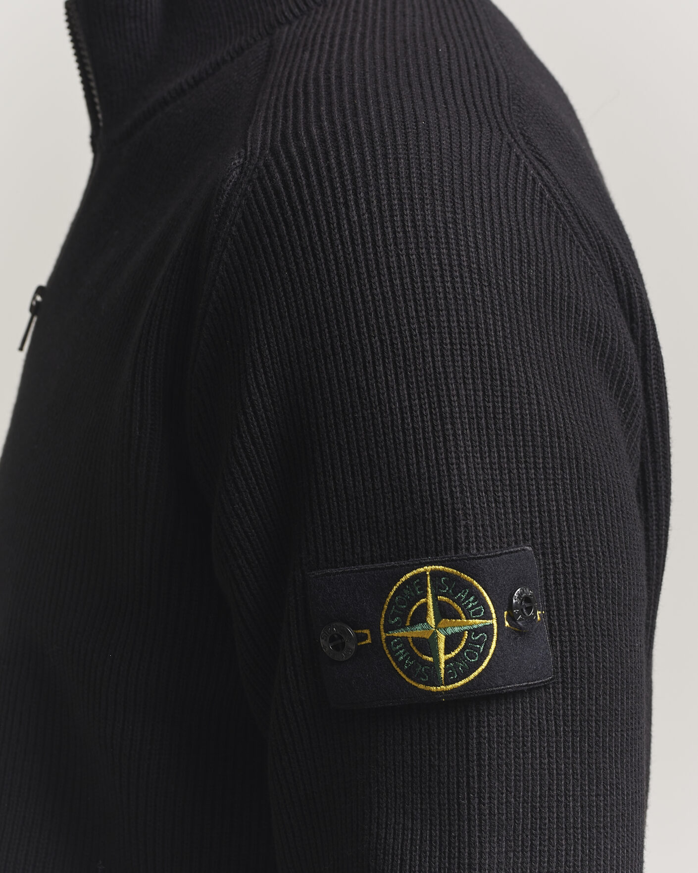 Men | Sweaters & Knitwear | Stone Island | Ribbed Soft Organic Cotton Half Zip Black