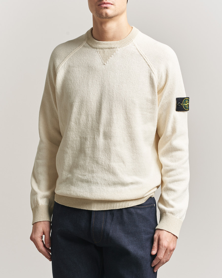 Men | Sweaters & Knitwear | Stone Island | Raw Hand Organic Cotton Raglan Crewneck Ivory