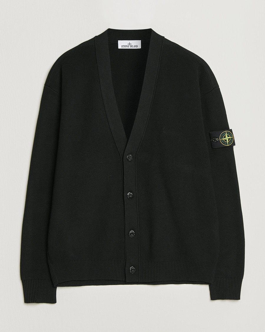 Men | Sweaters & Knitwear | Stone Island | Ribbed Soft Organic Cotton Cardigan Black