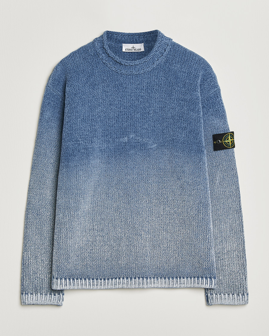 Men | Sweaters & Knitwear | Stone Island | Cotton Chenille Degrade Print Crewneck Dark Blue