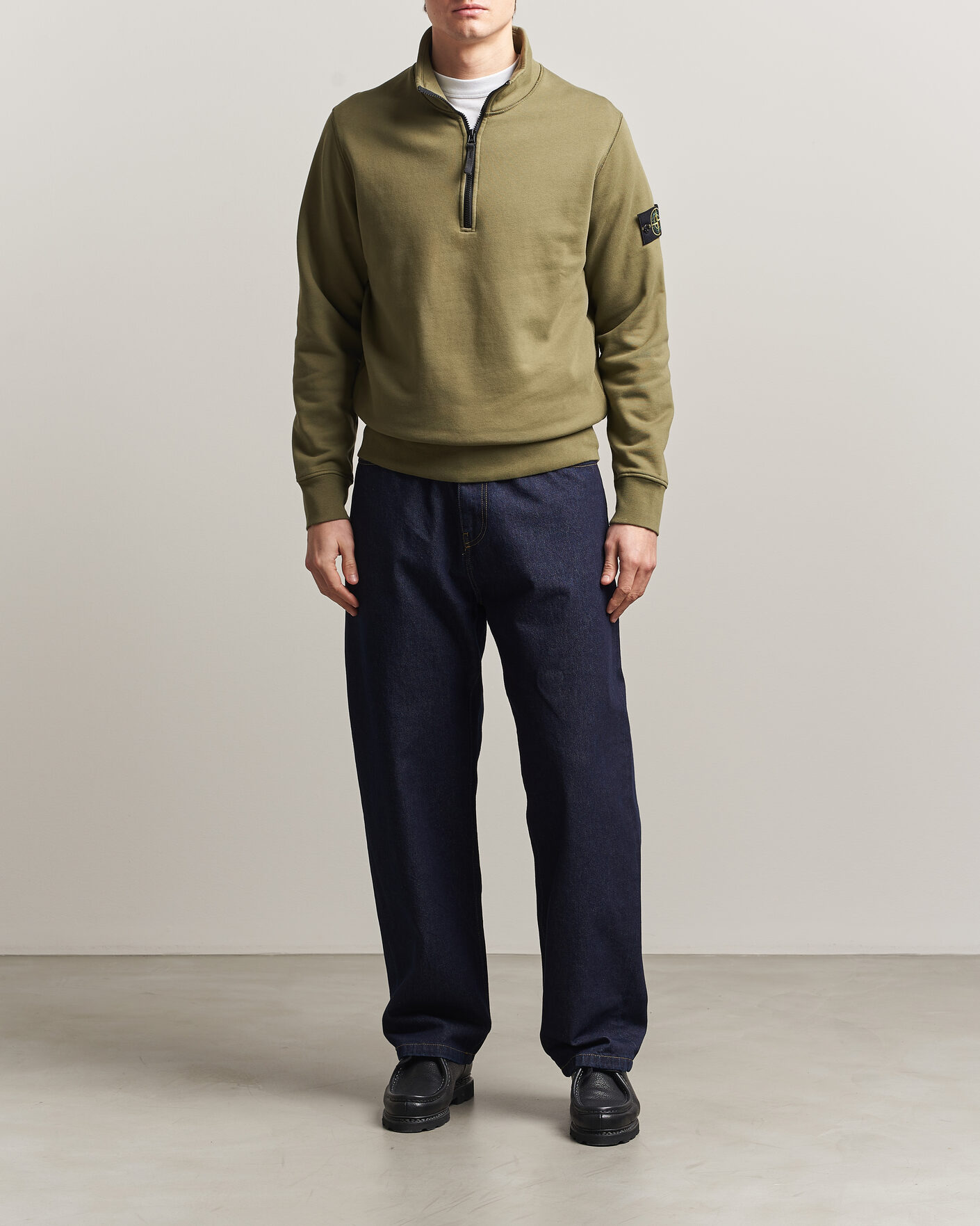 Stone Island Garment Dyed Fleece Half Zip Military Green at