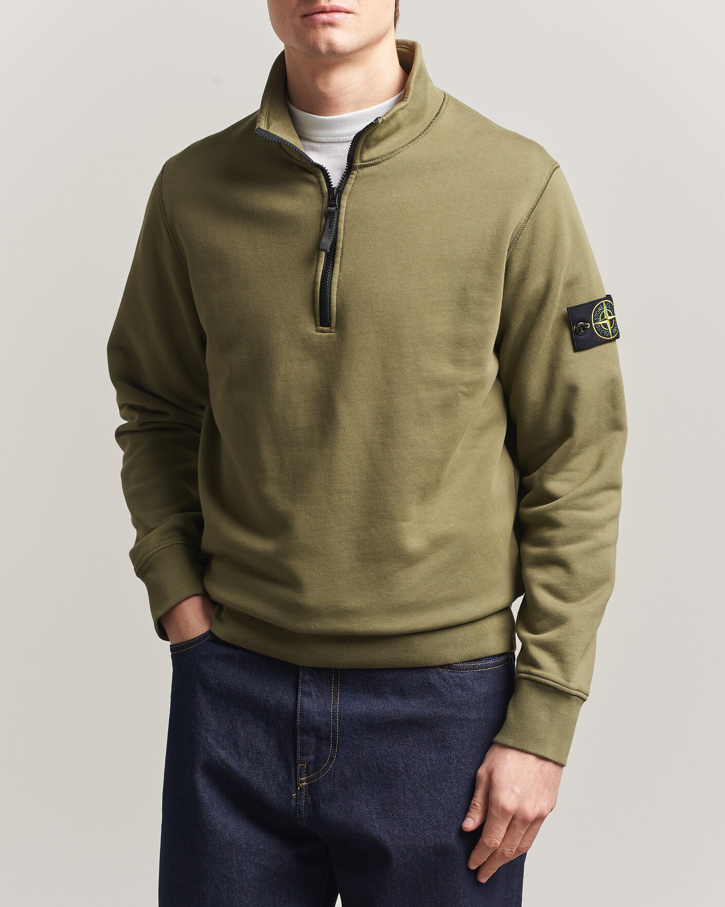 Stone Island Garment Dyed Fleece Half Zip Military Green at