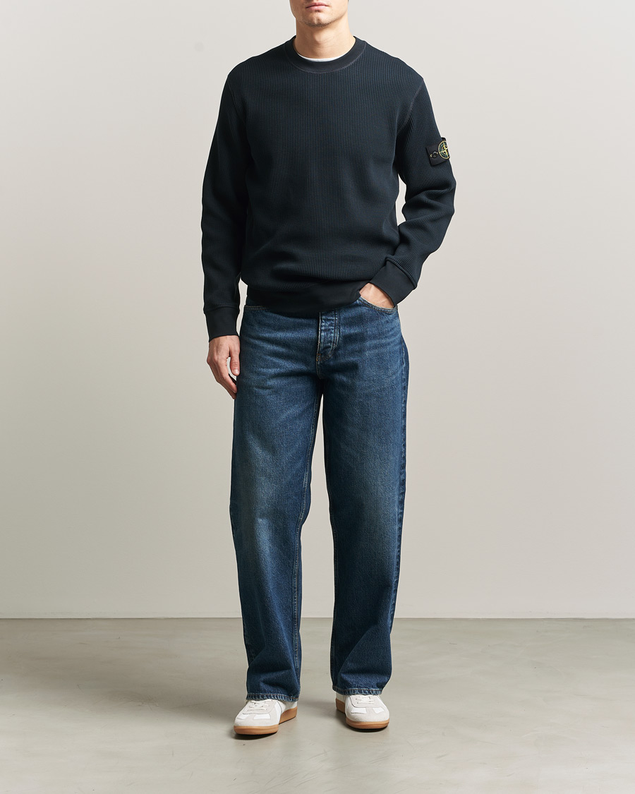 Men | Sweaters & Knitwear | Stone Island | Organic Cotton Waffle Fleece Sweatshirt Navy