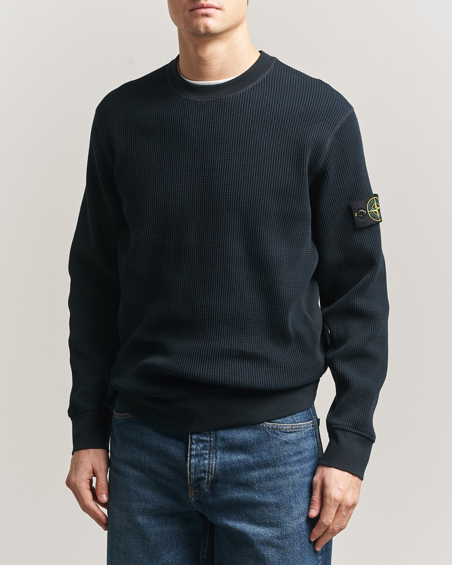 Men | Sweaters & Knitwear | Stone Island | Organic Cotton Waffle Fleece Sweatshirt Navy