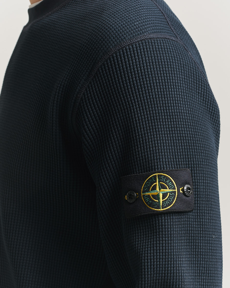 Men | Sweaters & Knitwear | Stone Island | Organic Cotton Waffle Fleece Sweatshirt Navy