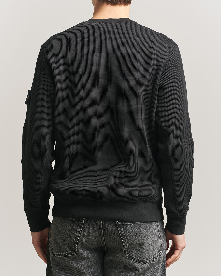Men | Sweaters & Knitwear | Stone Island | Organic Cotton Waffle Fleece Sweatshirt Black