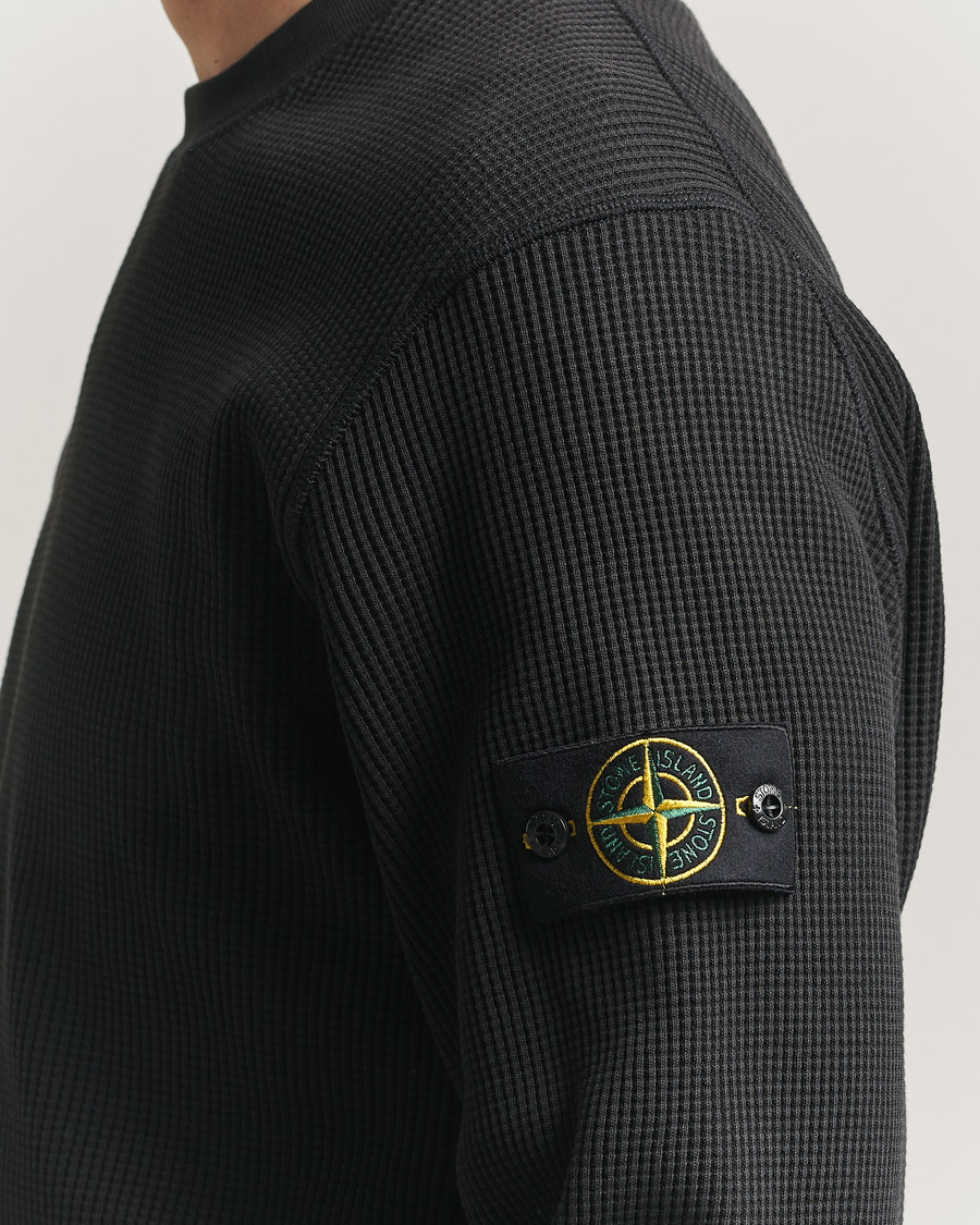 Men | Sweaters & Knitwear | Stone Island | Organic Cotton Waffle Fleece Sweatshirt Black