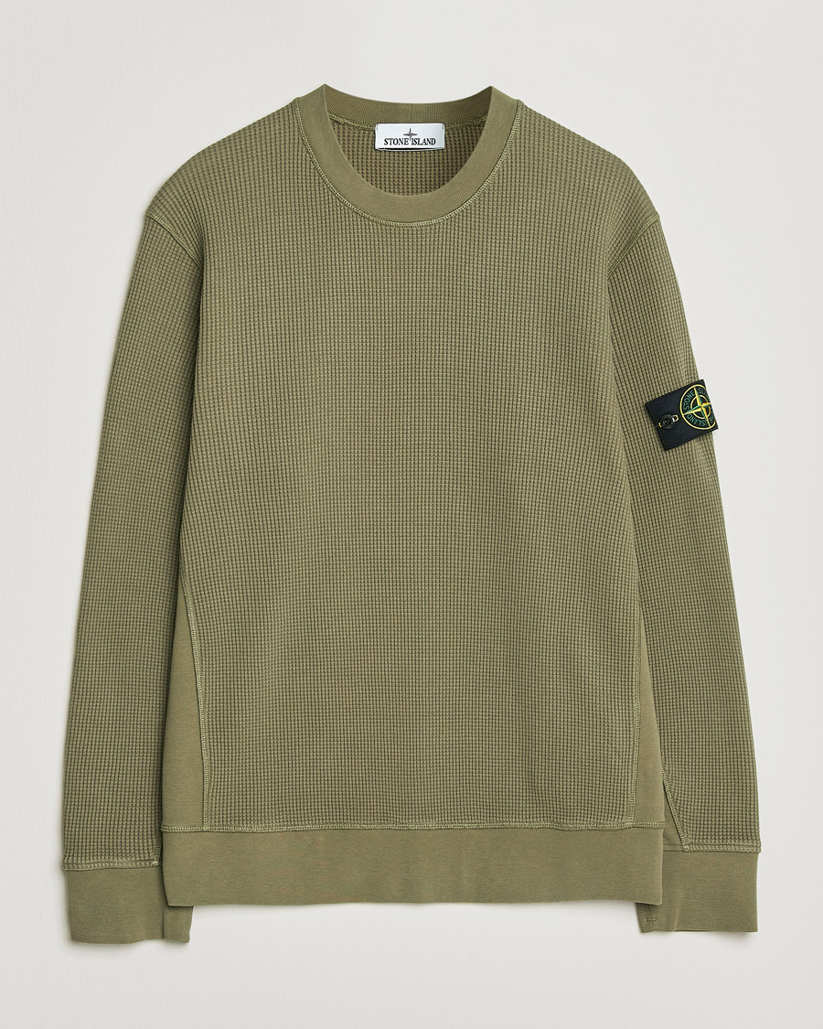 Men | Sweaters & Knitwear | Stone Island | Organic Cotton Waffle Fleece Sweatshirt Military