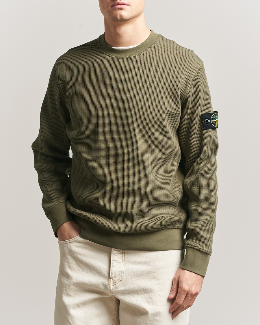 Men | Sweaters & Knitwear | Stone Island | Organic Cotton Waffle Fleece Sweatshirt Military