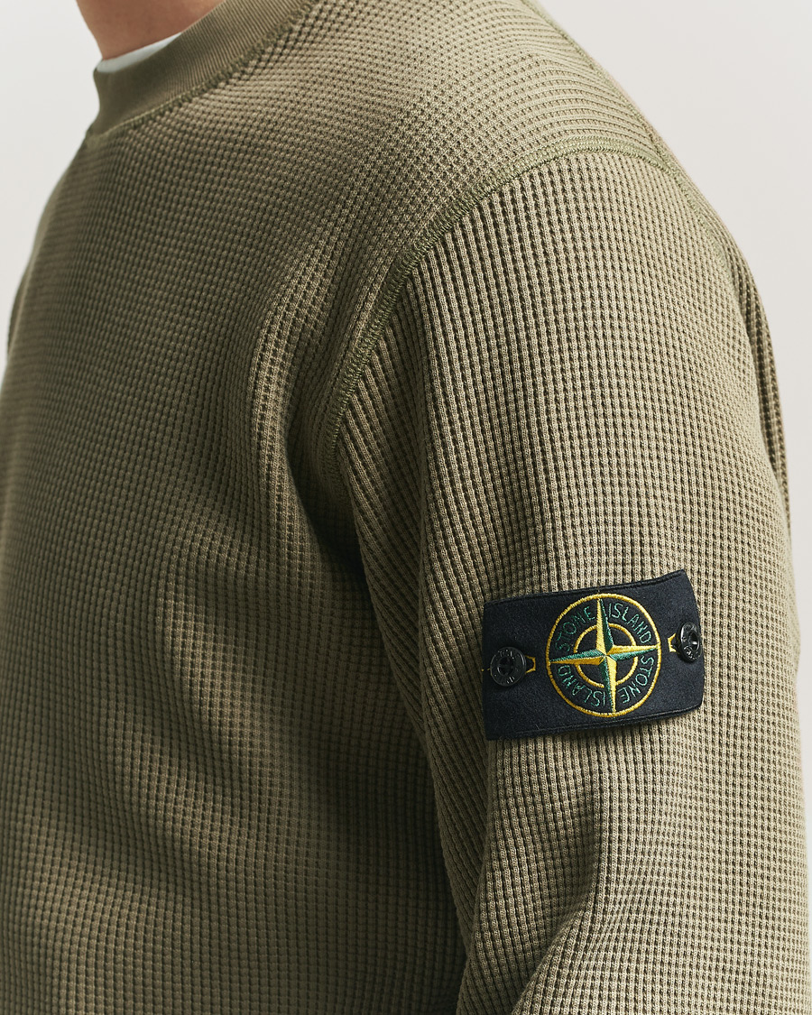 Men | Sweaters & Knitwear | Stone Island | Organic Cotton Waffle Fleece Sweatshirt Military