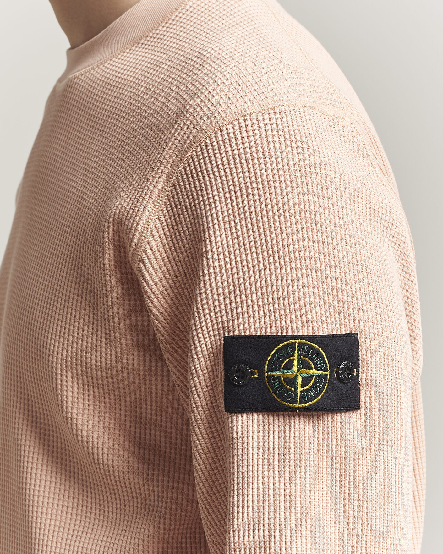 Men | Sweaters & Knitwear | Stone Island | Organic Cotton Waffle Fleece Sweatshirt Plaster Pink
