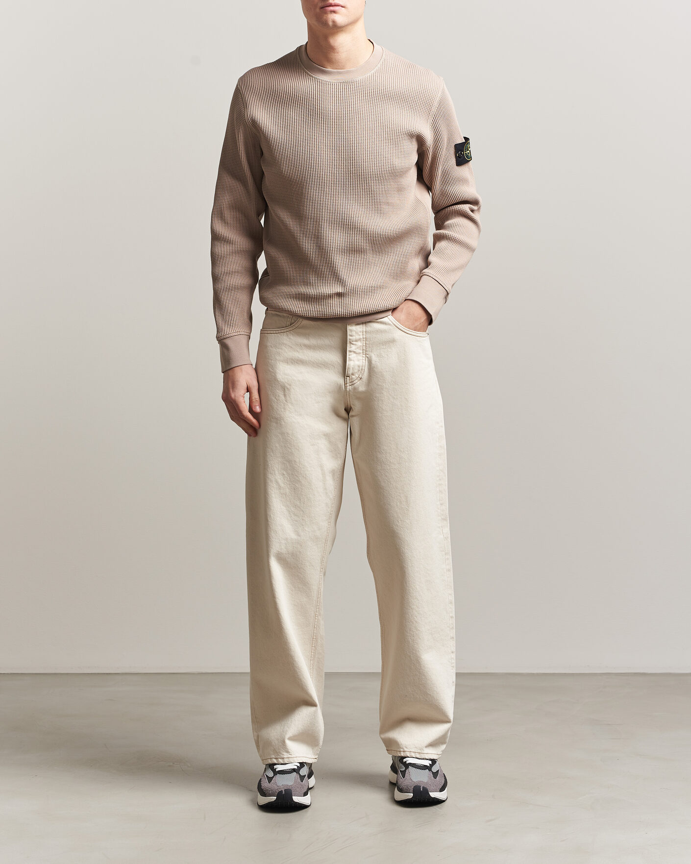 Men | Sweaters & Knitwear | Stone Island | Organic Cotton Waffle Fleece Sweatshirt Desert