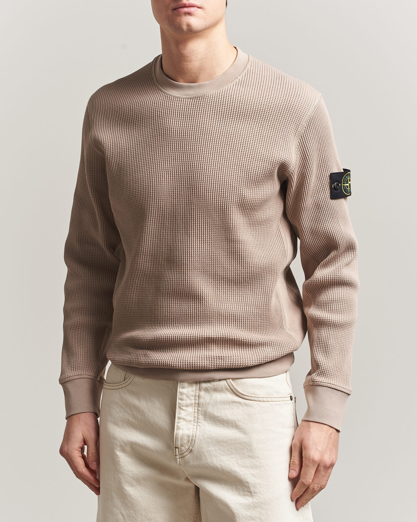 Men | Sweaters & Knitwear | Stone Island | Organic Cotton Waffle Fleece Sweatshirt Desert