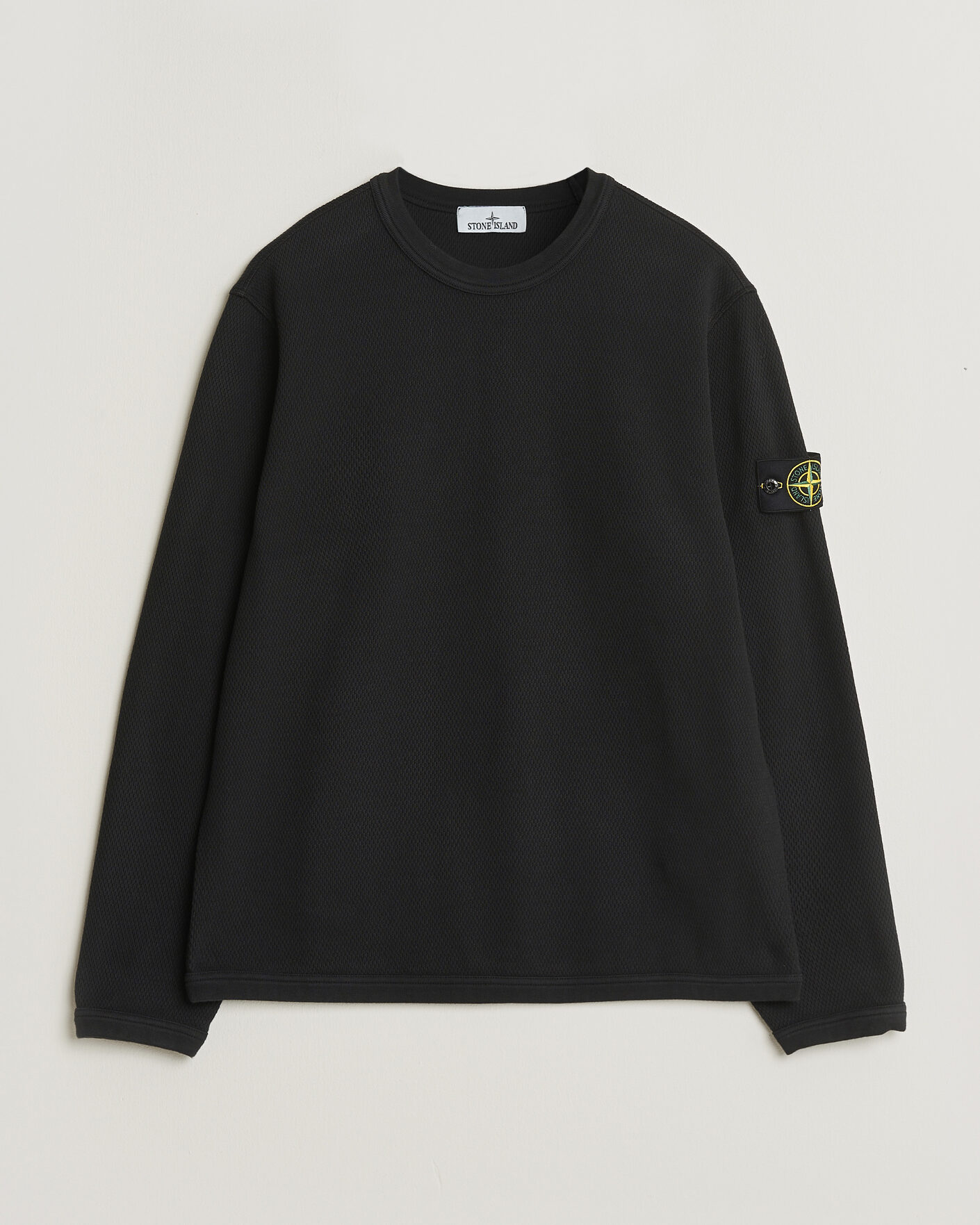 Men | Sweaters & Knitwear | Stone Island | Mesh Stitch Organic Cotton Fleece Crewneck Black