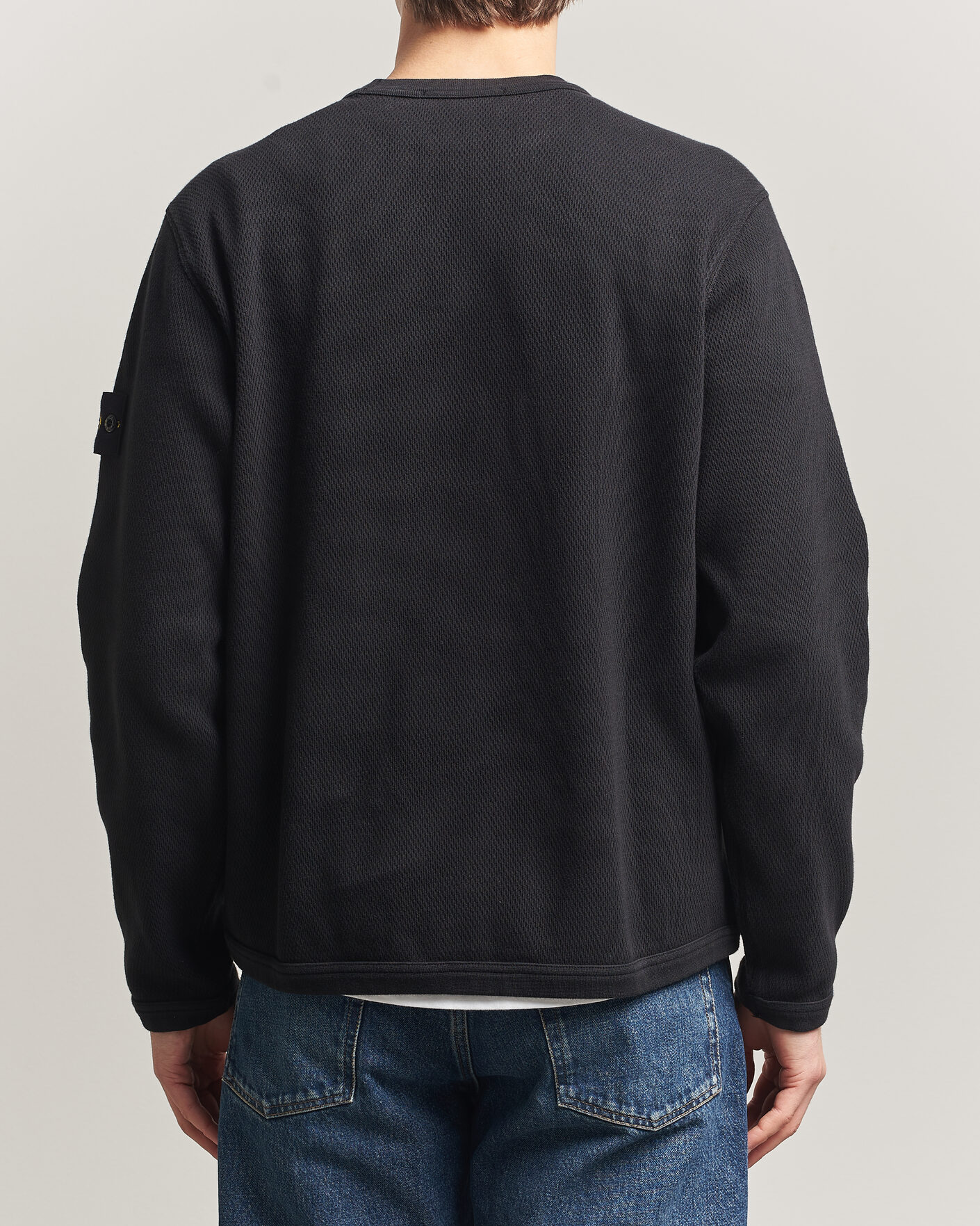 Men | Sweaters & Knitwear | Stone Island | Mesh Stitch Organic Cotton Fleece Crewneck Black