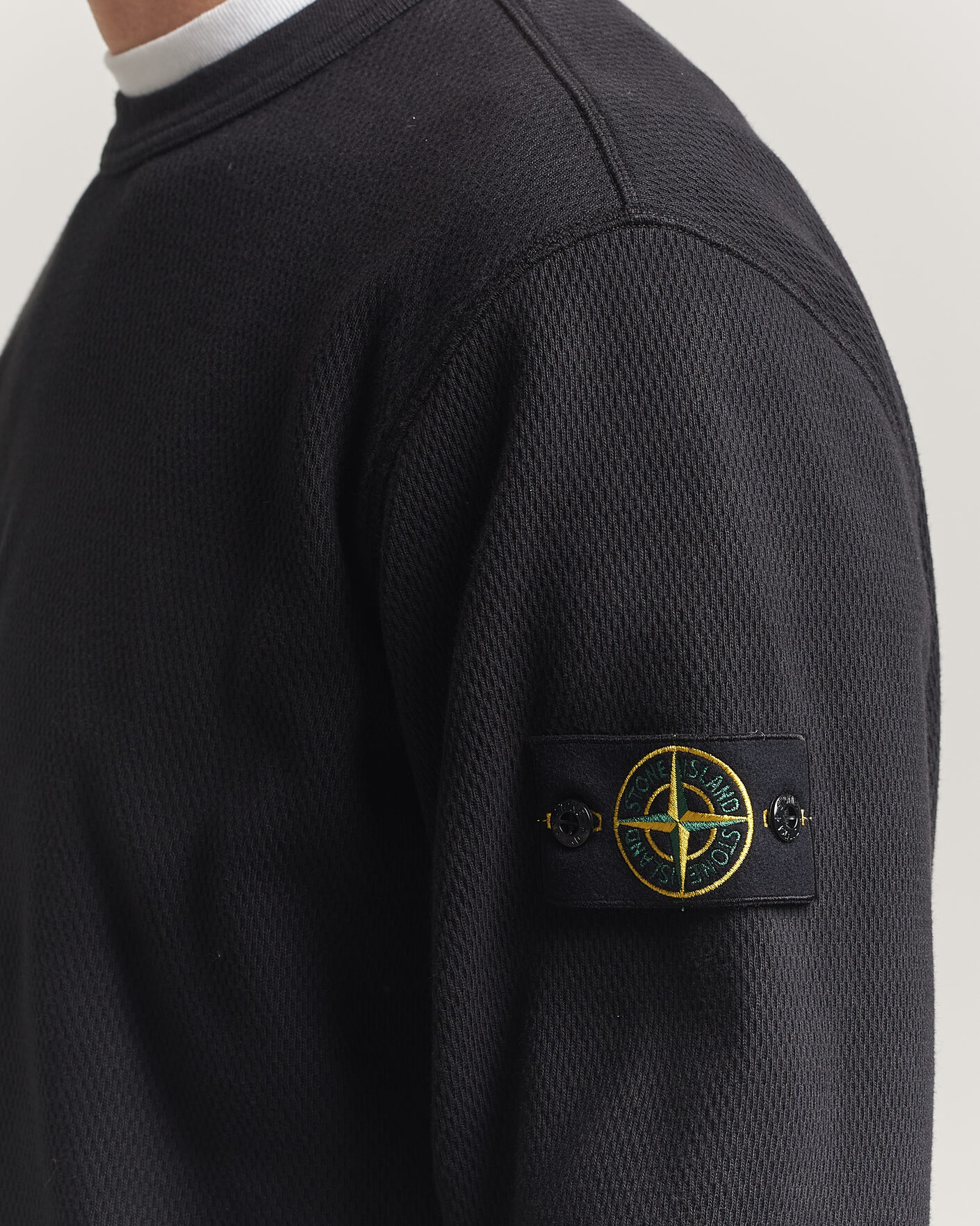 Men | Sweaters & Knitwear | Stone Island | Mesh Stitch Organic Cotton Fleece Crewneck Black