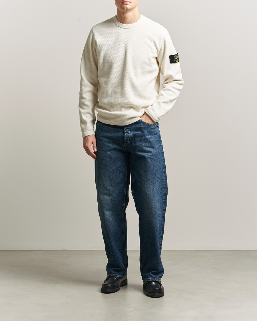 Men | Sweaters & Knitwear | Stone Island | Mesh Stitch Organic Cotton Fleece Crewneck Ivory