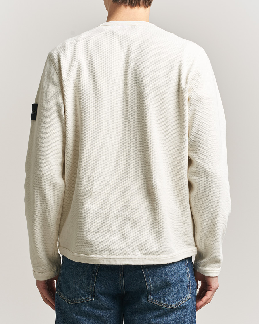 Men | Sweaters & Knitwear | Stone Island | Mesh Stitch Organic Cotton Fleece Crewneck Ivory