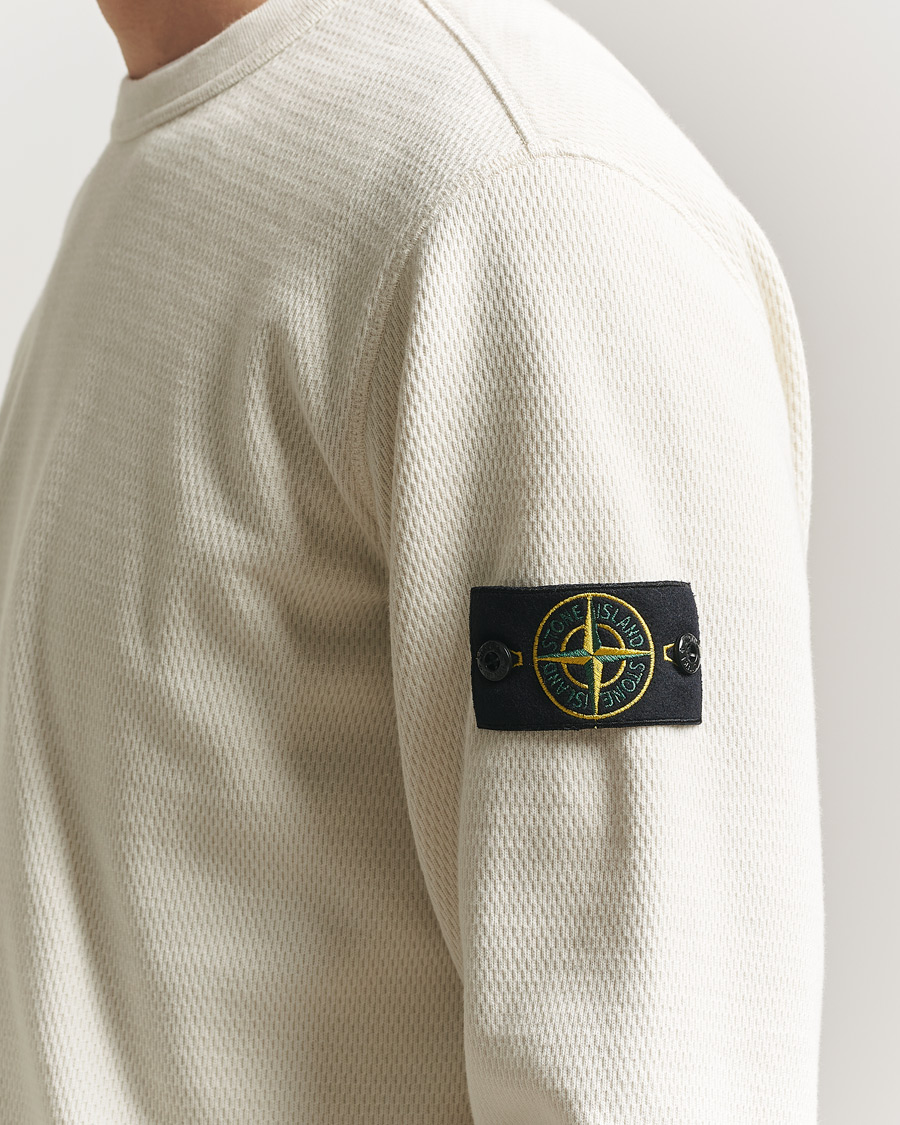 Men | Sweaters & Knitwear | Stone Island | Mesh Stitch Organic Cotton Fleece Crewneck Ivory