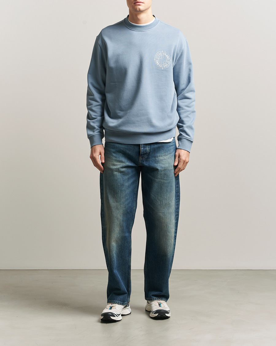 Men | Sweaters & Knitwear | Stone Island | Cotton Fleece Printed Logo Sweatshirt Dark Blue