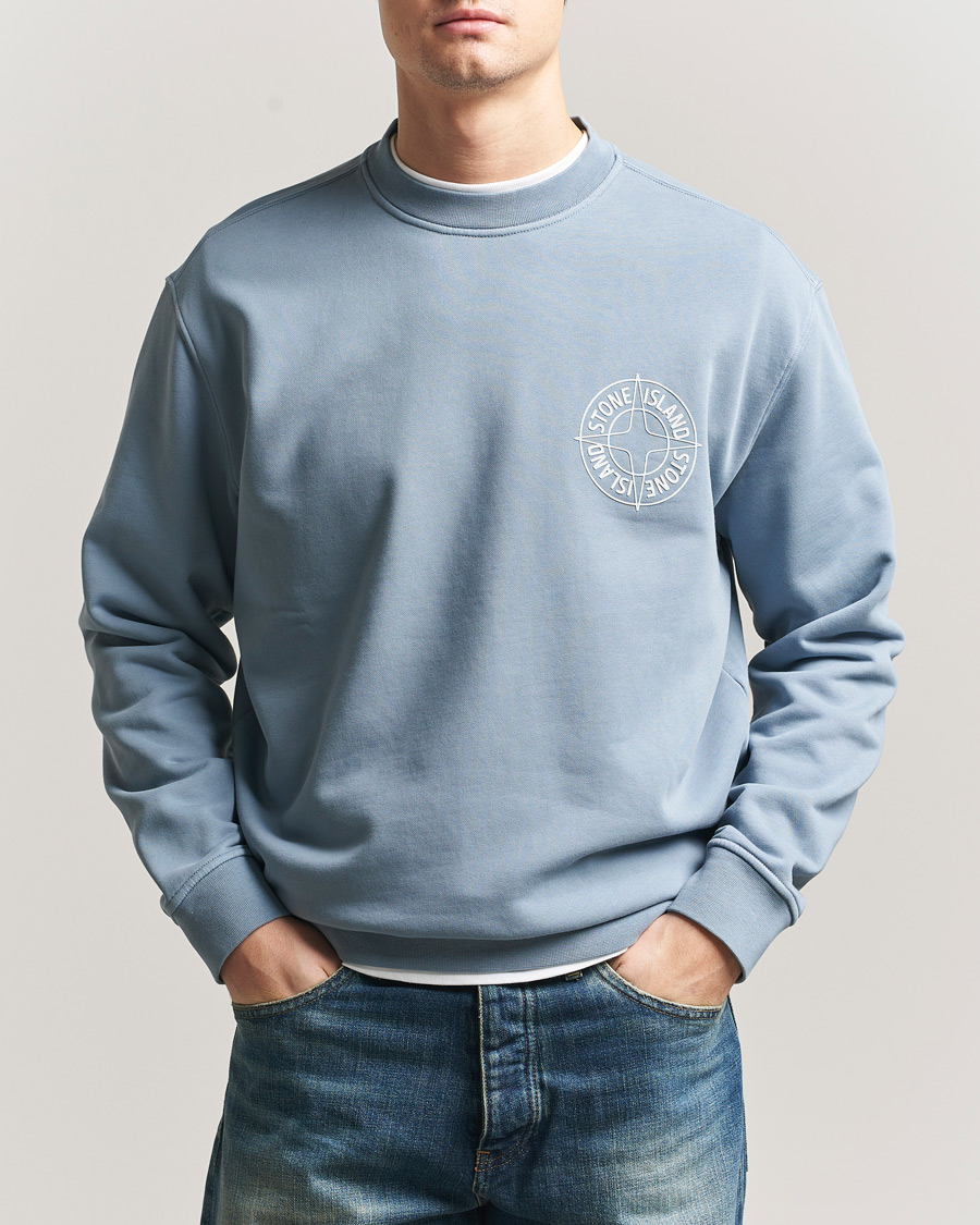 Men | Sweaters & Knitwear | Stone Island | Cotton Fleece Printed Logo Sweatshirt Dark Blue