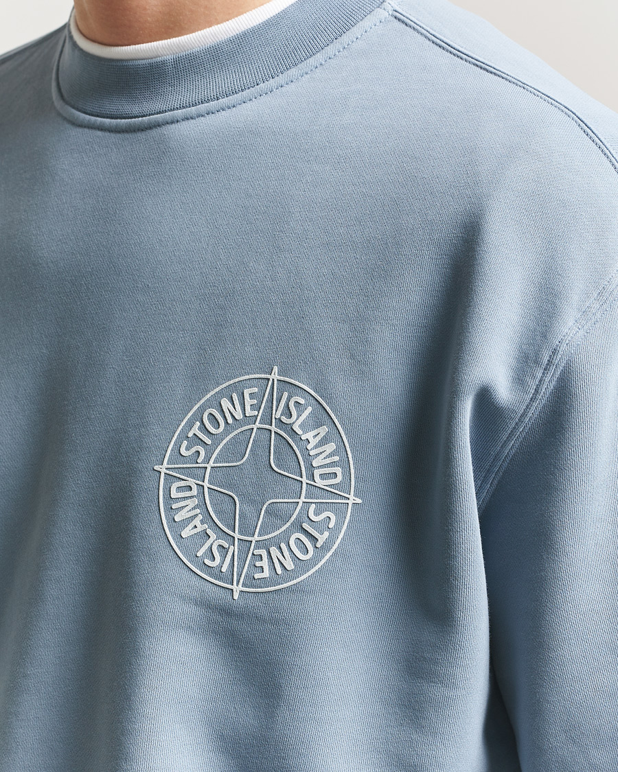 Men | Sweaters & Knitwear | Stone Island | Cotton Fleece Printed Logo Sweatshirt Dark Blue
