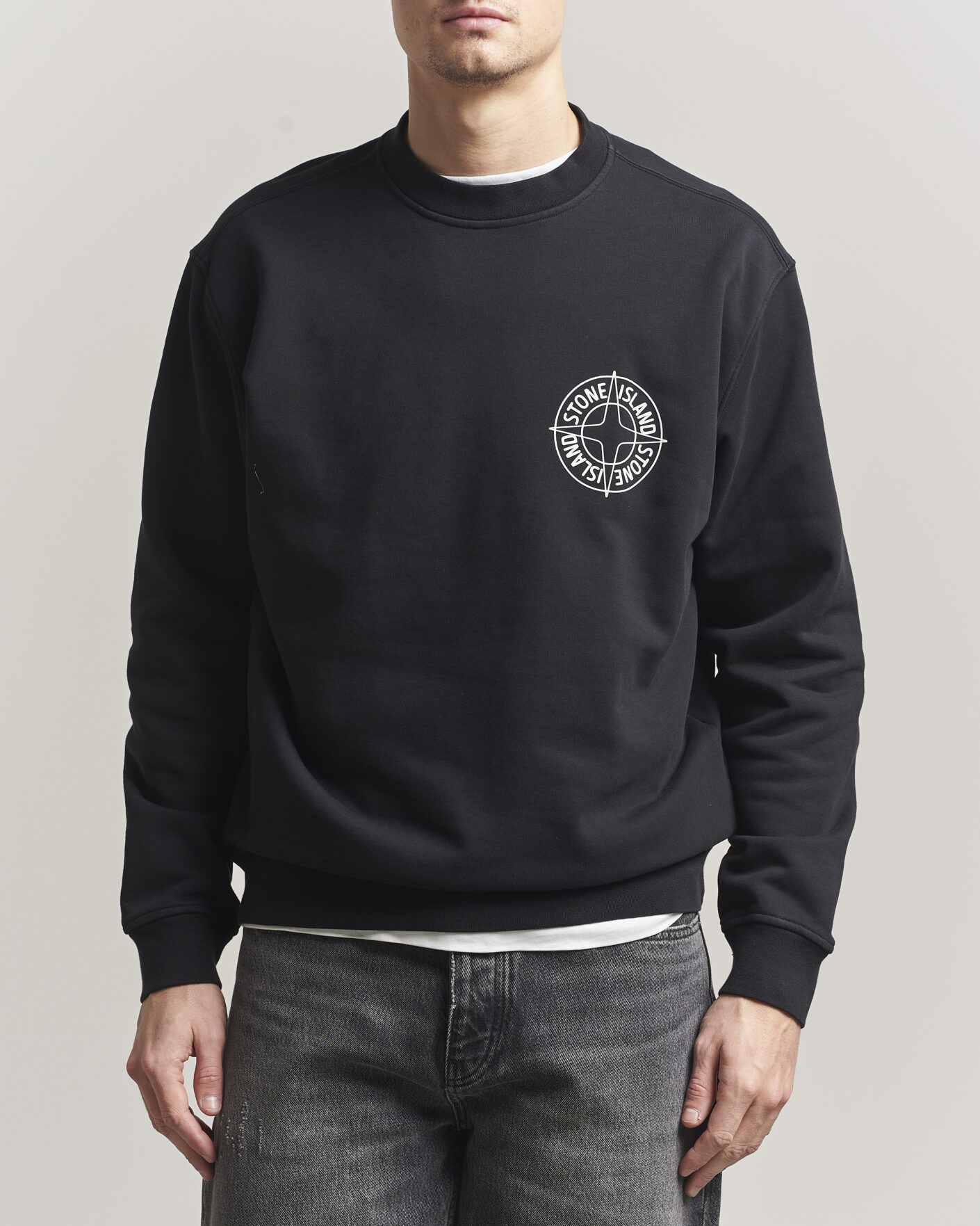 Men | Sweaters & Knitwear | Stone Island | Cotton Fleece Printed Logo Sweatshirt Black