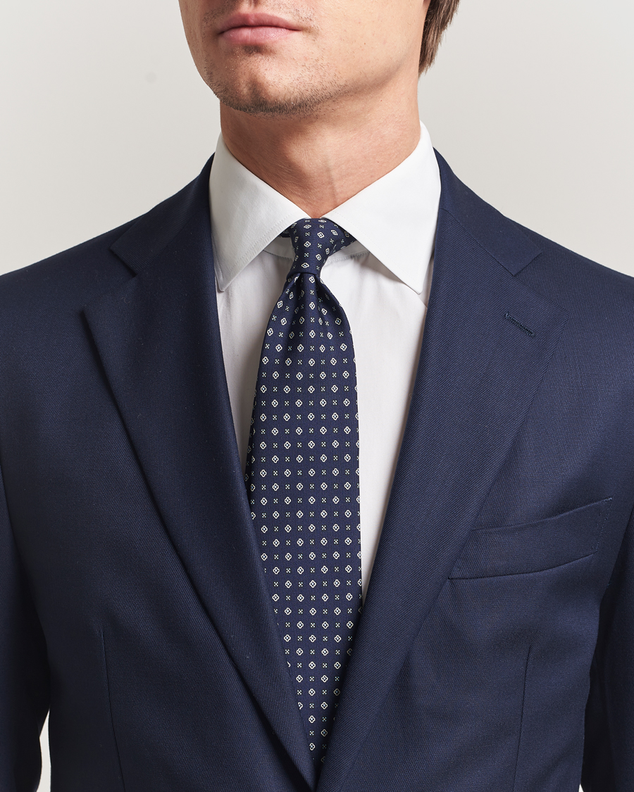 Men | Ties | E. Marinella | 3-Fold Printed Silk Tie Navy