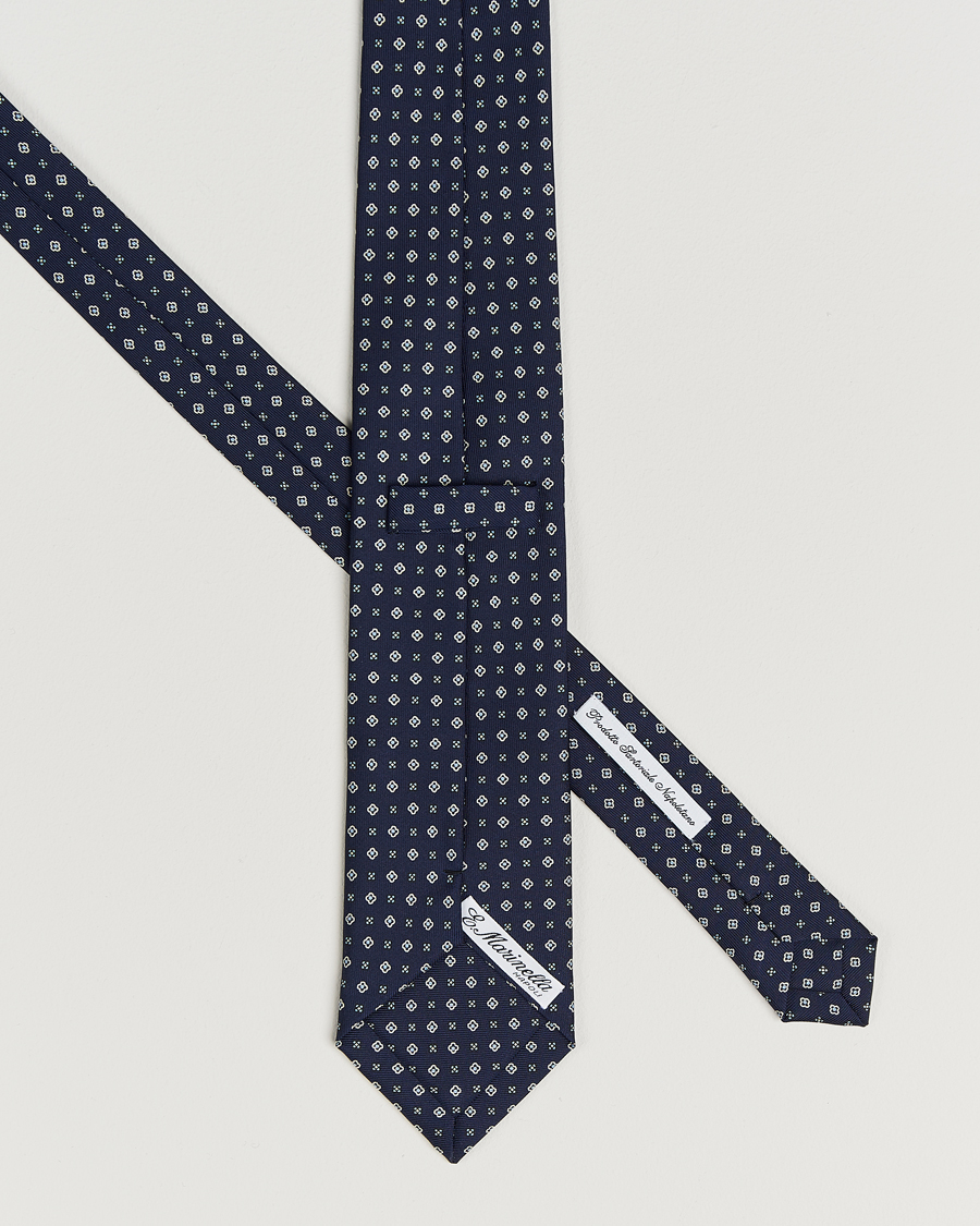 Men | Ties | E. Marinella | 3-Fold Printed Silk Tie Navy