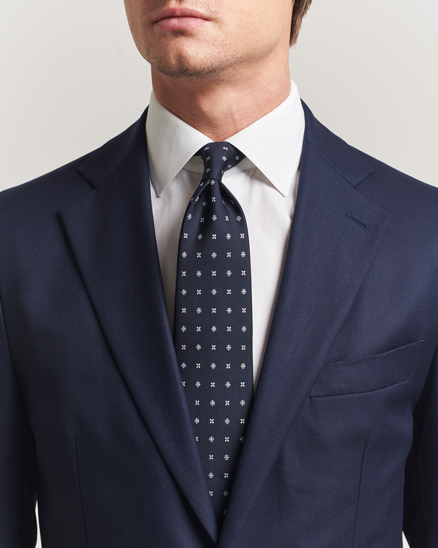 Men | Ties | E. Marinella | 3-Fold Printed Silk Tie Navy