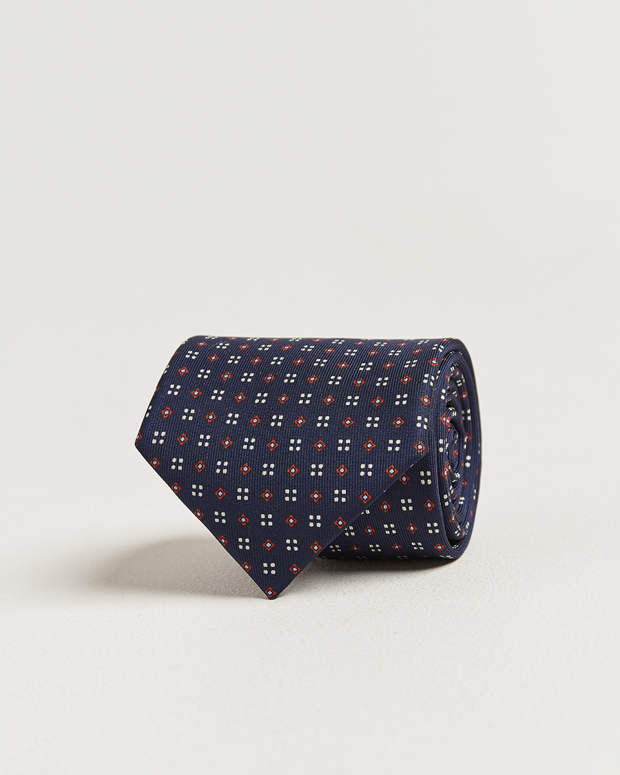 Men | Ties | E. Marinella | 3-Fold Printed Silk Tie Navy
